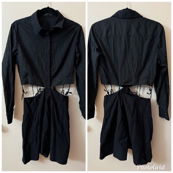 Alexander Wang Mini Shirt Dress Cut-out tied waist in Black - Picture 1 of 7